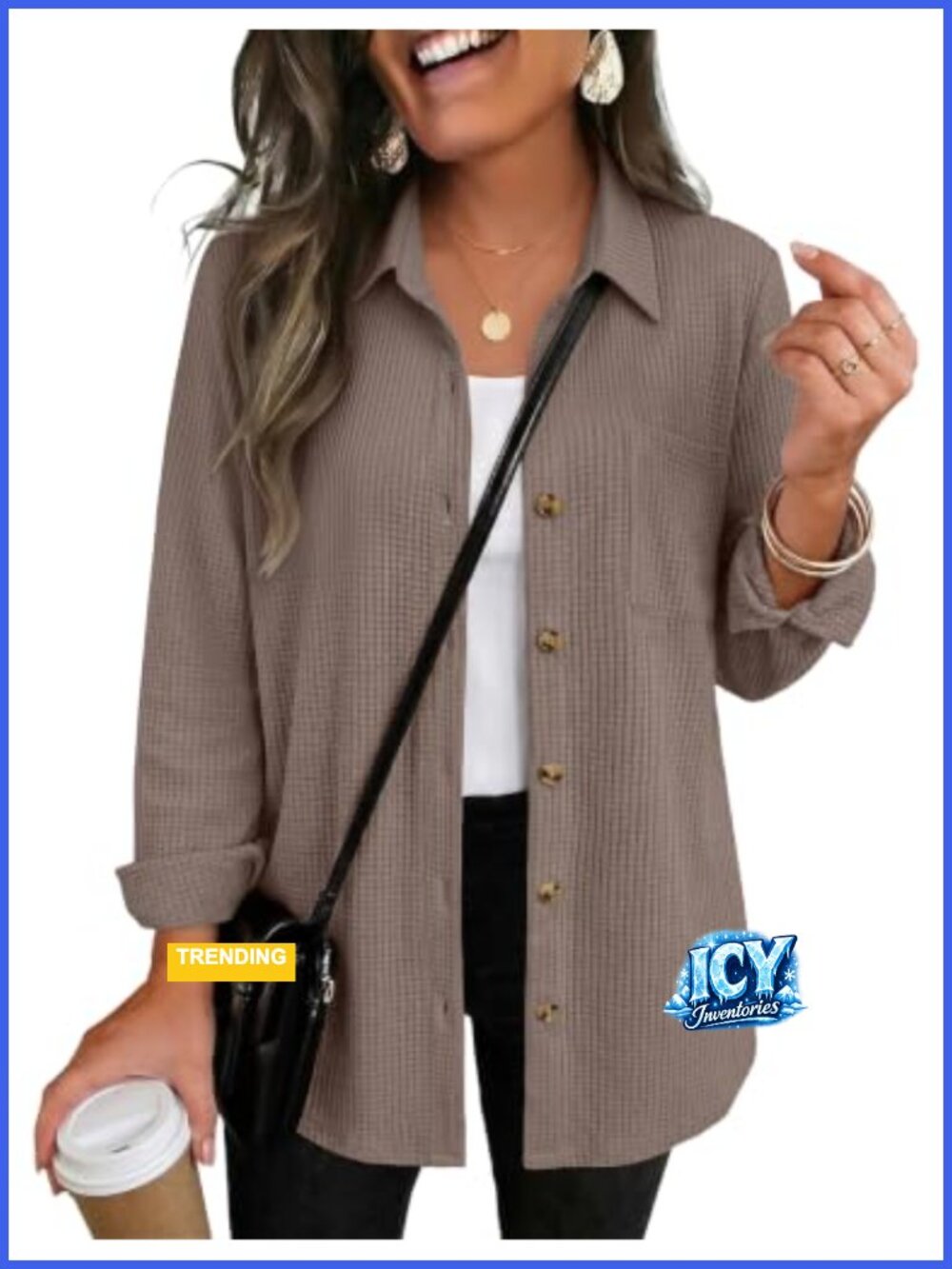 Waffle Knit Button Down Shacket